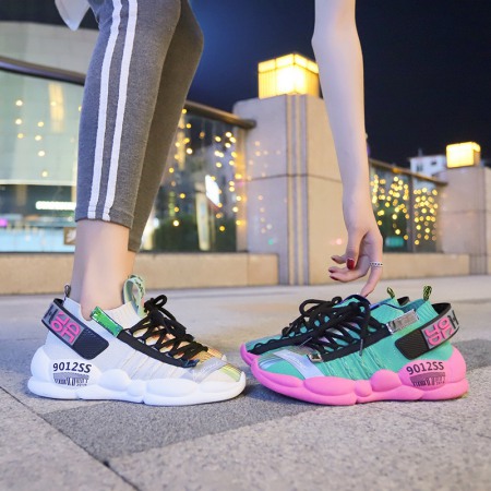 Summer New Sports Shoes Female Flying Knit Socks Shoes Female Breathable Student Dad Casual Shoes Female