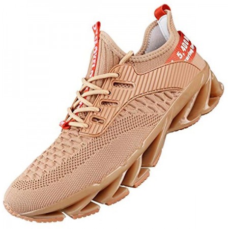 Mens Athletic Running Shoes Mesh Lightweight Sneakers Breathable Stylish Gym Shoes Casual Tennis Sport Shoes Apricot